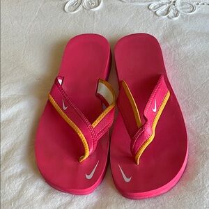 Nike Red and Yellow Flip Flops